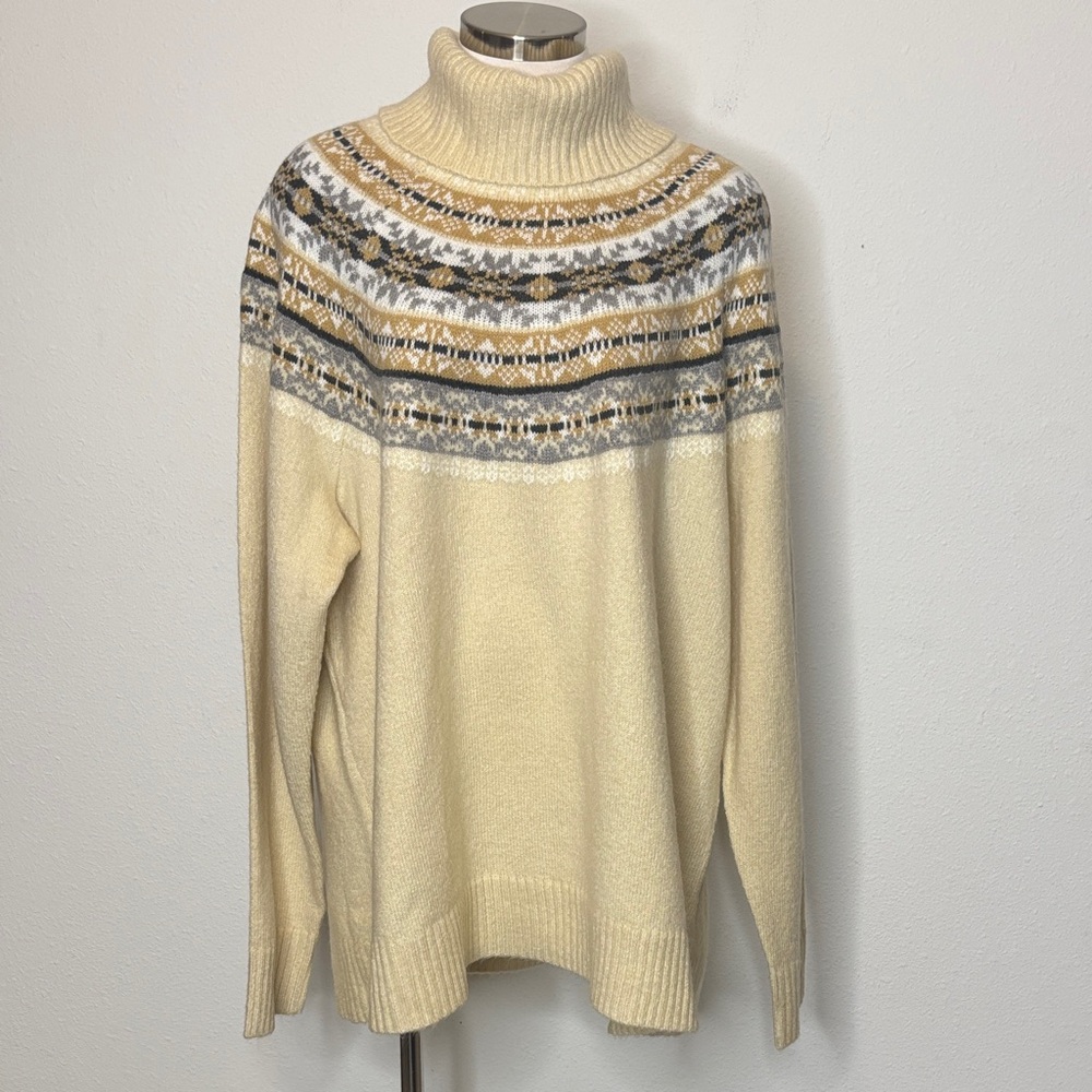 CJ Banks size 3X Cream Patterned Turtleneck Sweater